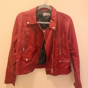 NWOT Maroon faux leather Moto jacket size L